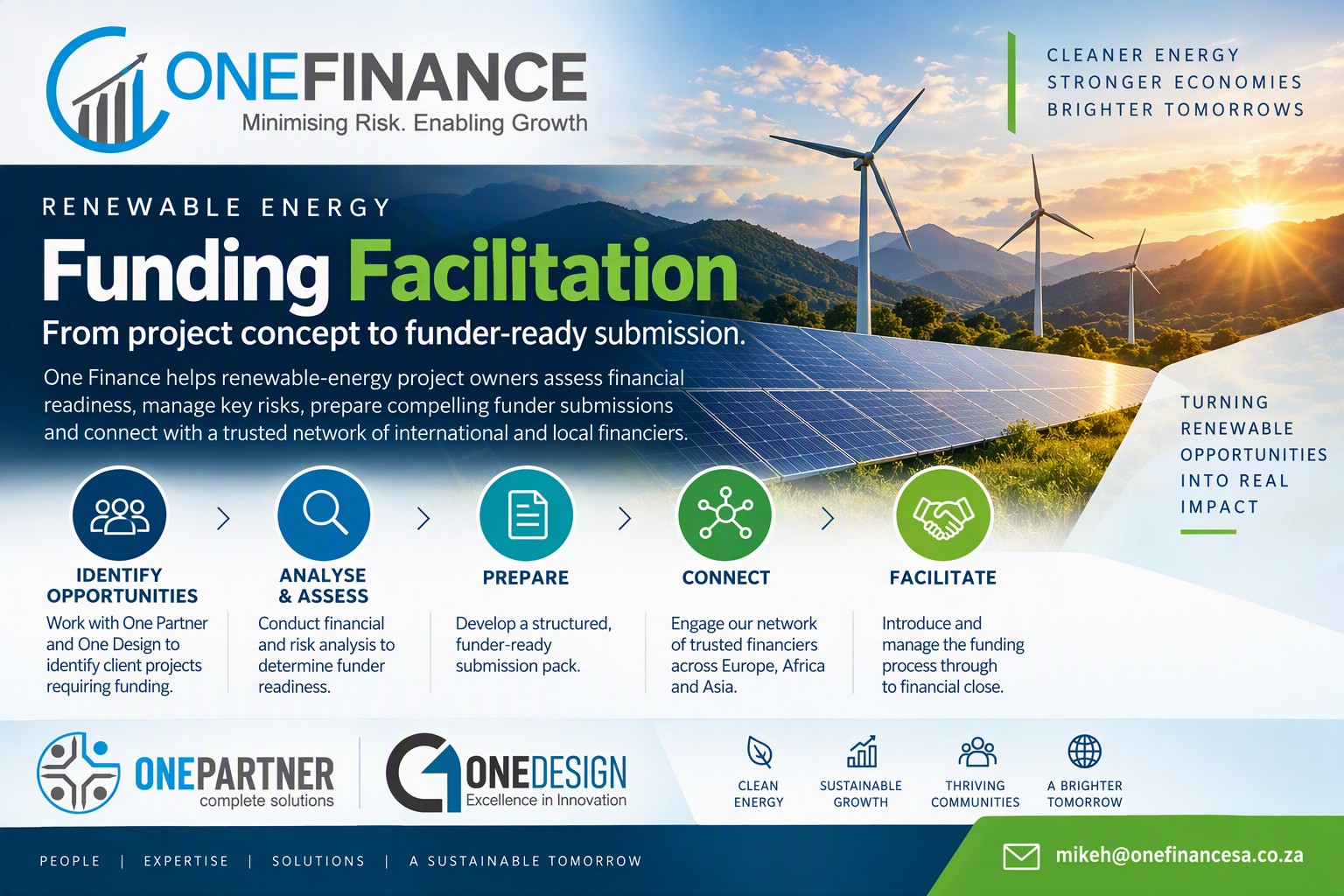 One Finance renewable energy funding facilitation process from opportunity identification to facilitation